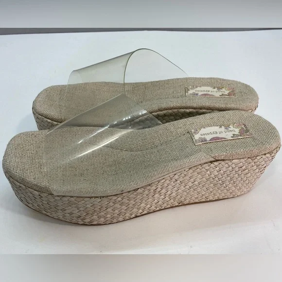 NWT Y2K Transparent Platform Wedges Sandals Open Toe Hemp High Heels Slides - Picture 3 of 8